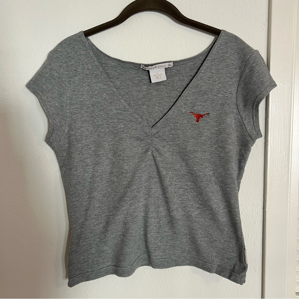Antigua Gray V-Neck Tee with Texas Longhorns Logo
